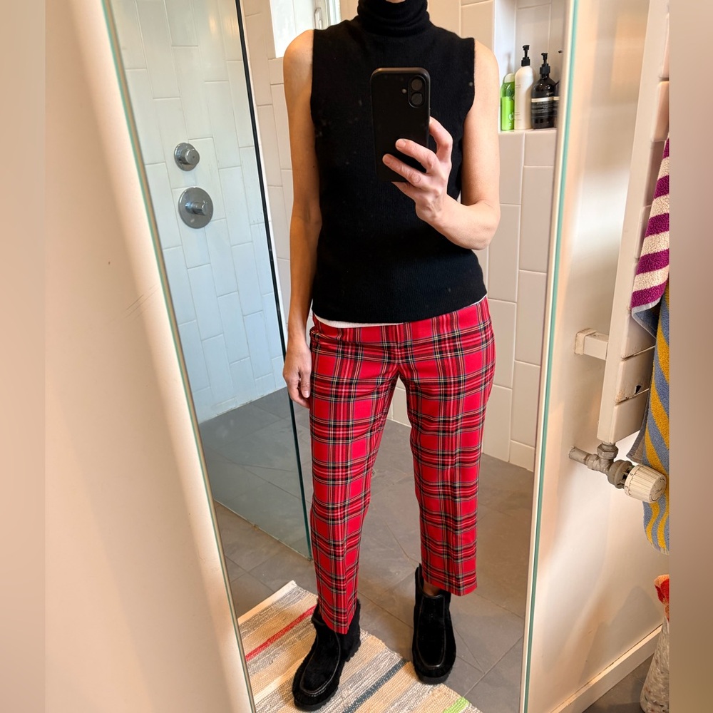 J. Crew Red Tartan Plaid Wool-blend Fully Lined Flat-Front Straight Leg Pant